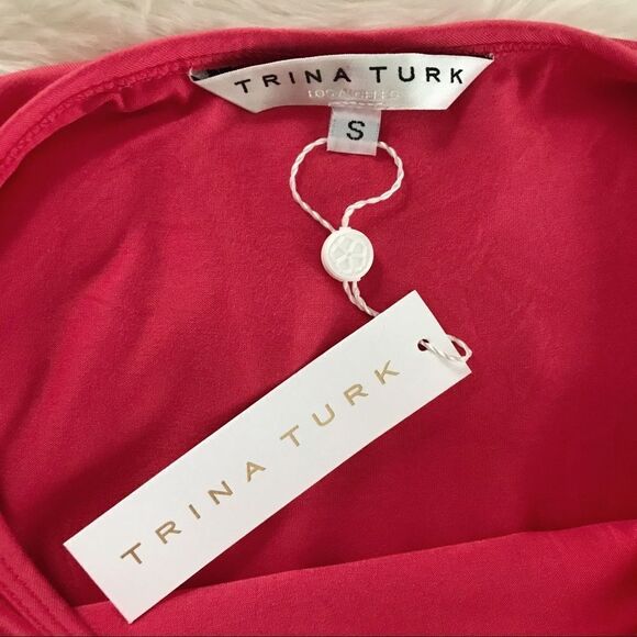 TRINA TURK Jersey Knit Sheath Dress Stretch Short Sleeve Blouson Coral Small New - Picture 6 of 16